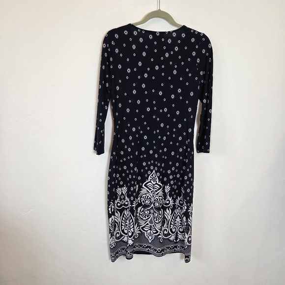 Navy Blue Batik Print Midi Dress Paisley Classic Modest Church School Teacher 6 - Picture 12 of 13